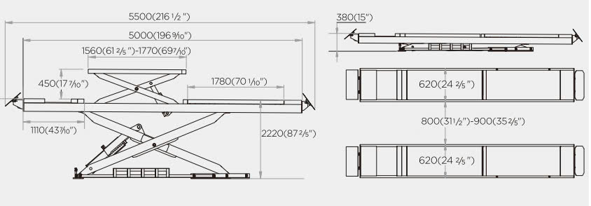 Cầu nâng cắt kéo kiểu xếp 4 tấn có mâm xoay VIMET SLW40312