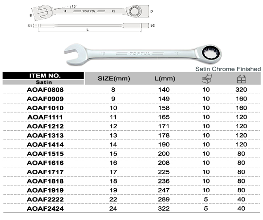 Cờ lê vòng miệng tư động 8mm TOPTUL AOAF0808