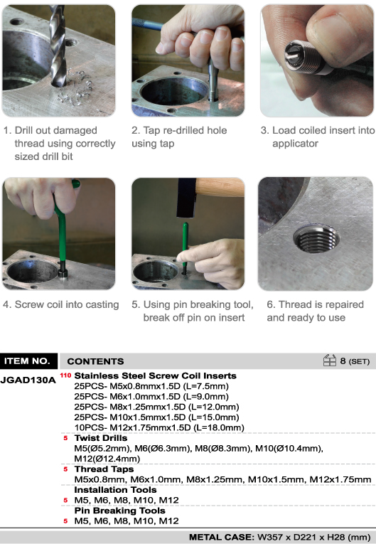 Bộ dụng cụ lấy ốc gãy và Taro ren Toptul JGAD130A