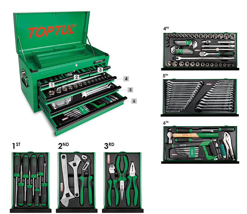 Tủ đồ nghề 6 ngăn 120 chi tiết Toptul GCBZ120A