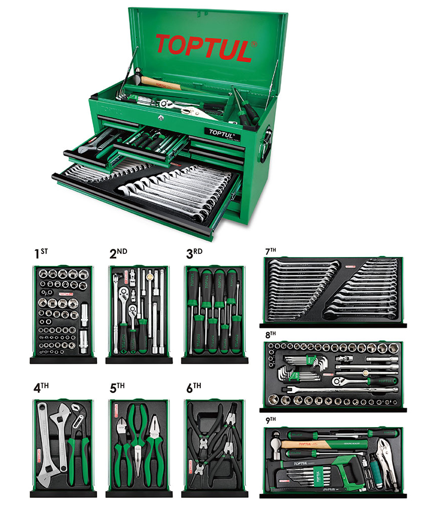 Tủ đồ nghề 9 ngăn 186 chi tiết Toptul GCBZ186A