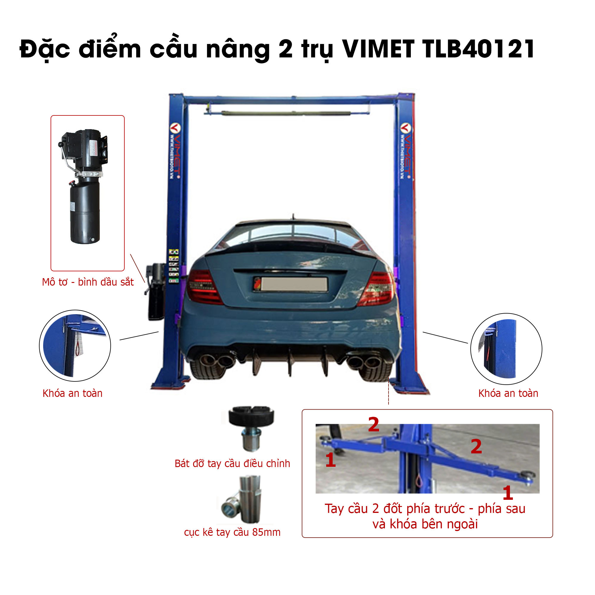 Cầu nâng 2 trụ cáp trên VIMET TLB40121