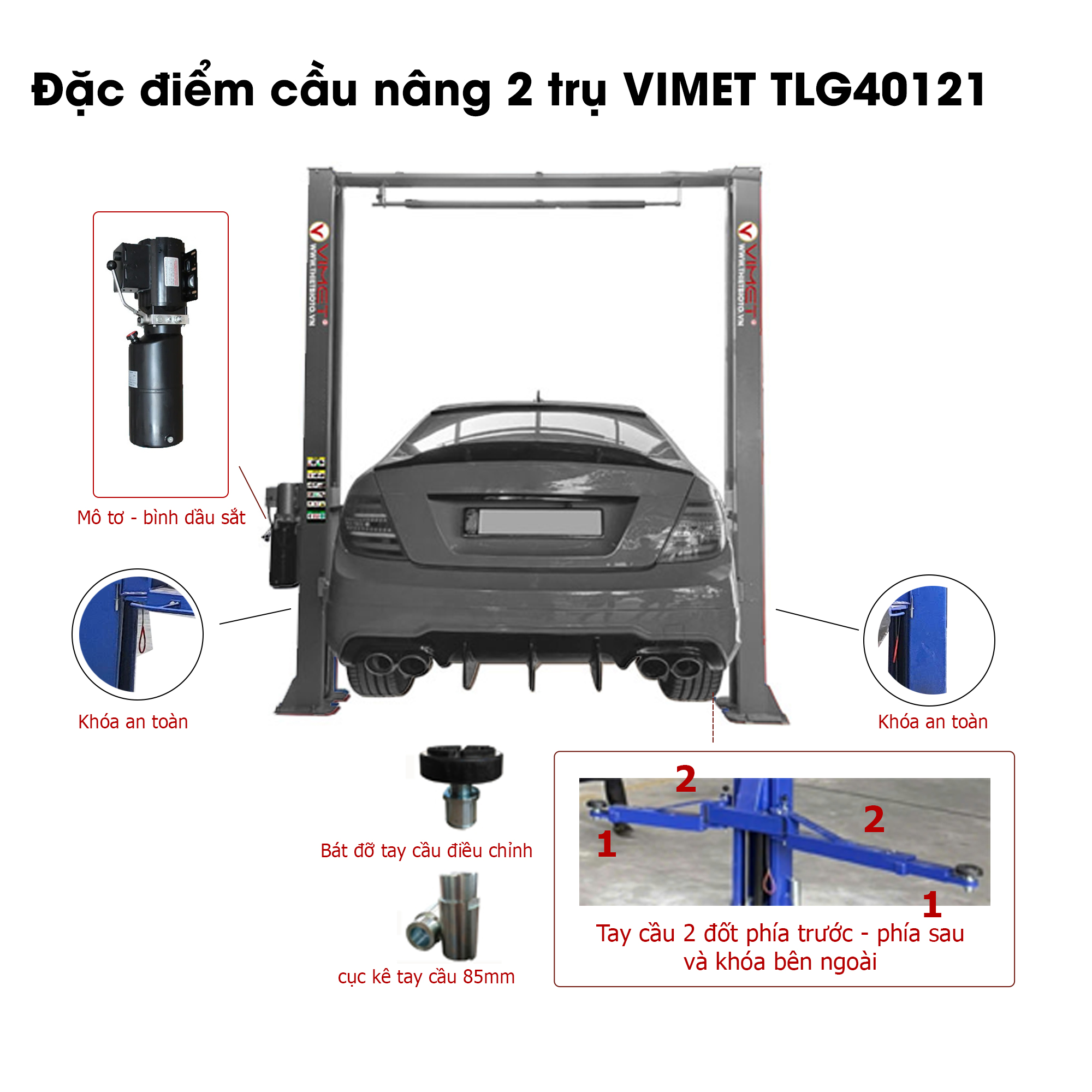 Cầu nâng 2 trụ cáp trên VIMET TLG40121