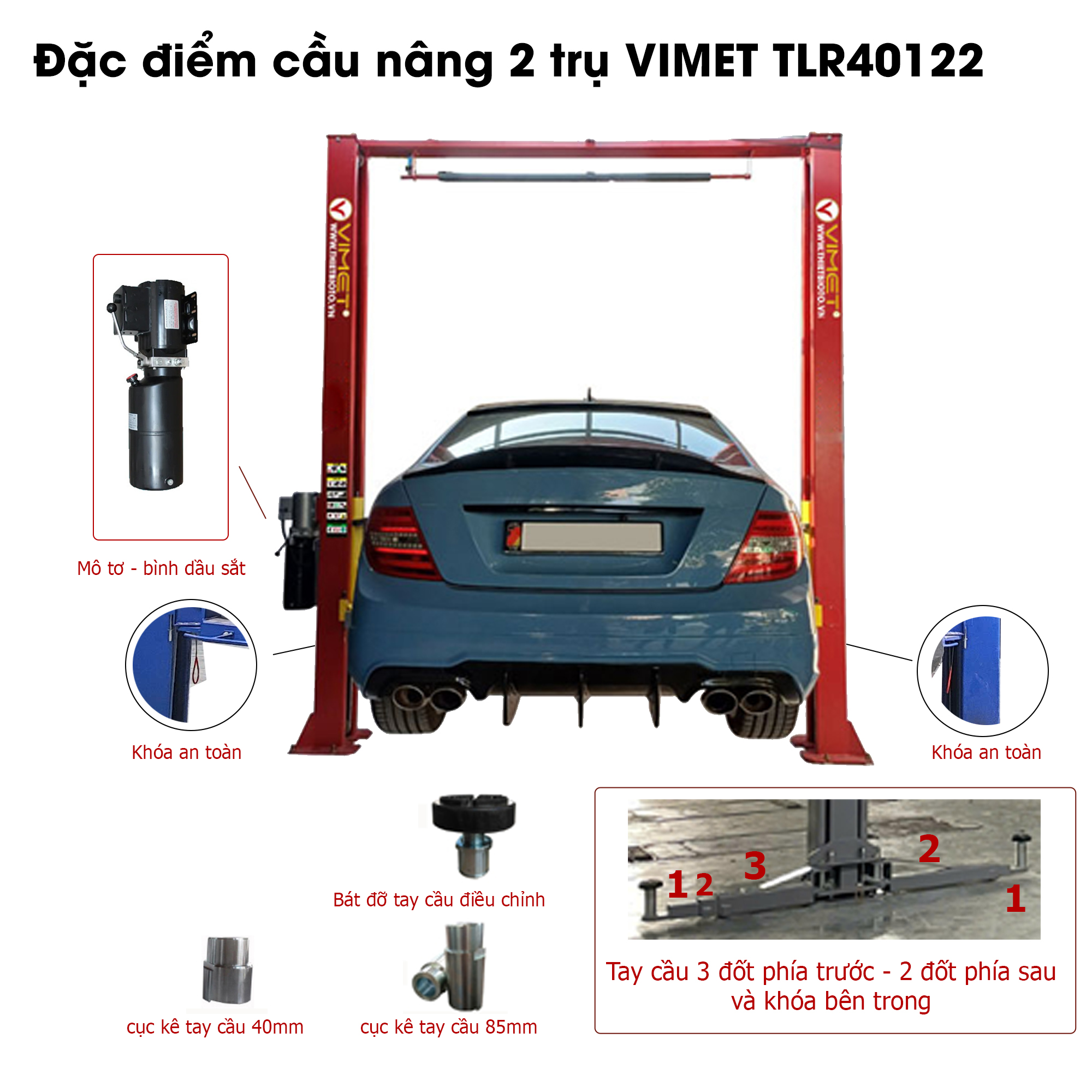 Cầu nâng 2 trụ cáp trên VIMET TLR40122