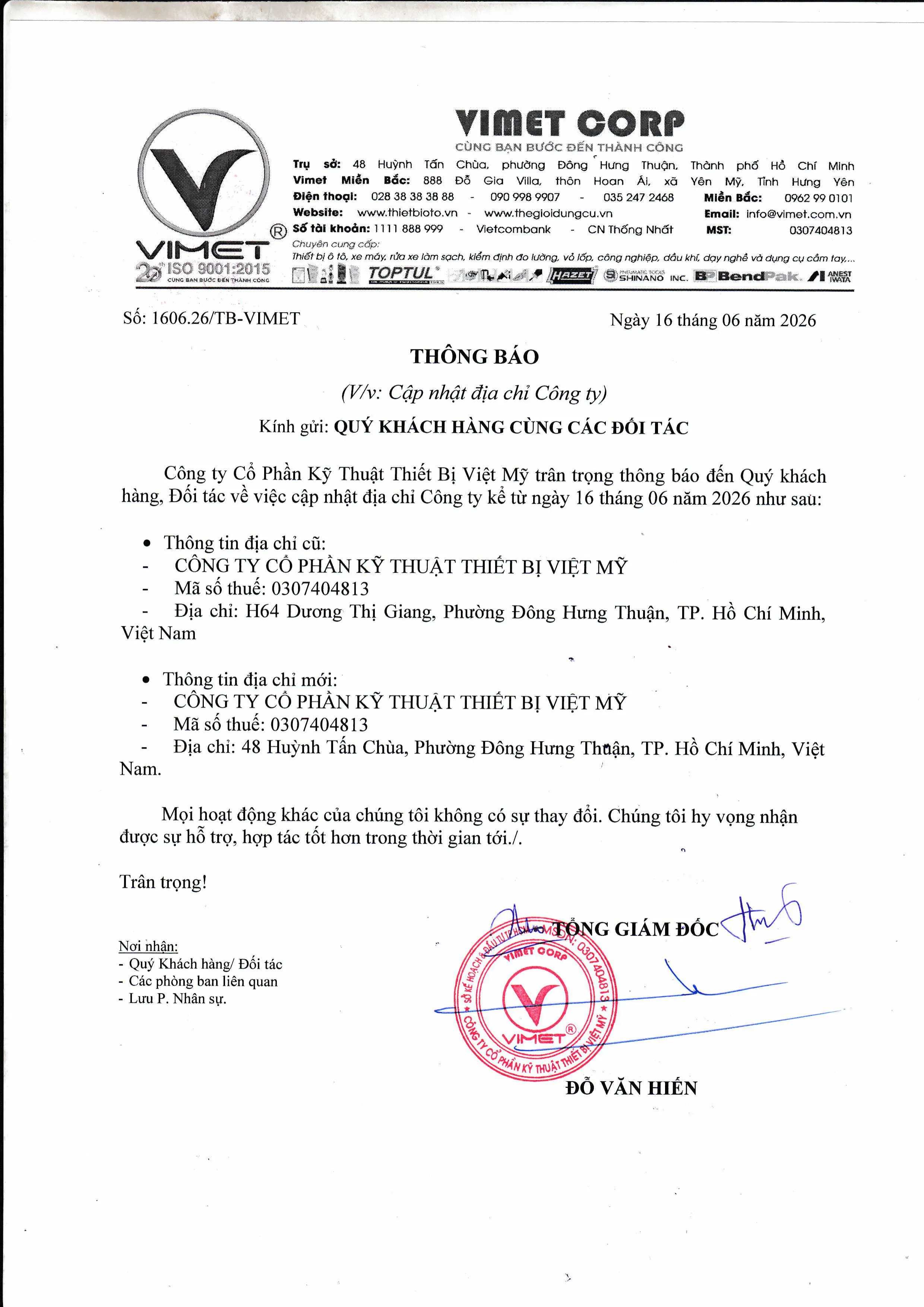 Địa chỉ công ty VIMET