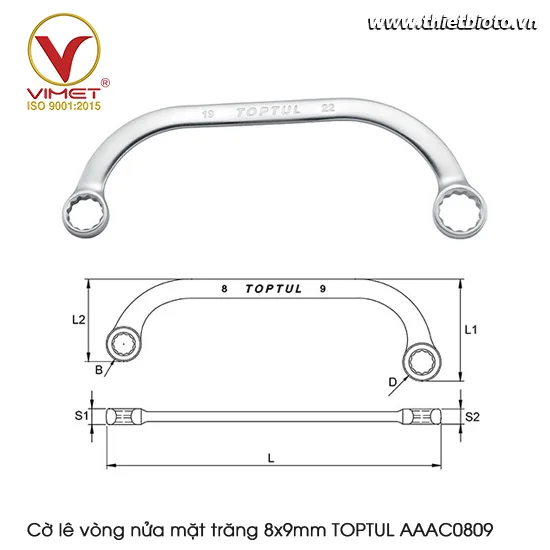 Cờ lê vòng nửa mặt trăng 8x9mm TOPTUL AAAC0809