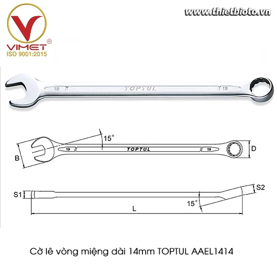 Cờ lê vòng miệng dài 14mm TOPTUL AAEL1414