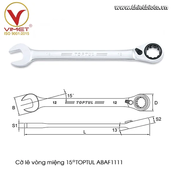 Cờ lê vòng miệng tự động 15° TOPTUL ABAF1111