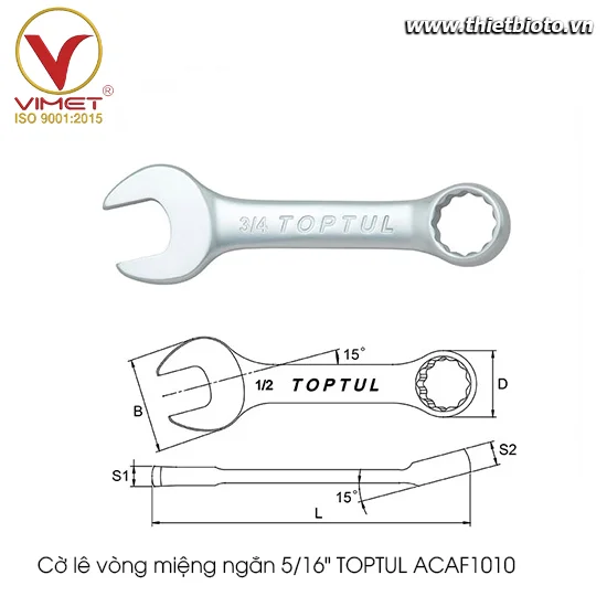 Cờ lê vòng miệng ngắn 5/16" TOPTUL ACAF1010