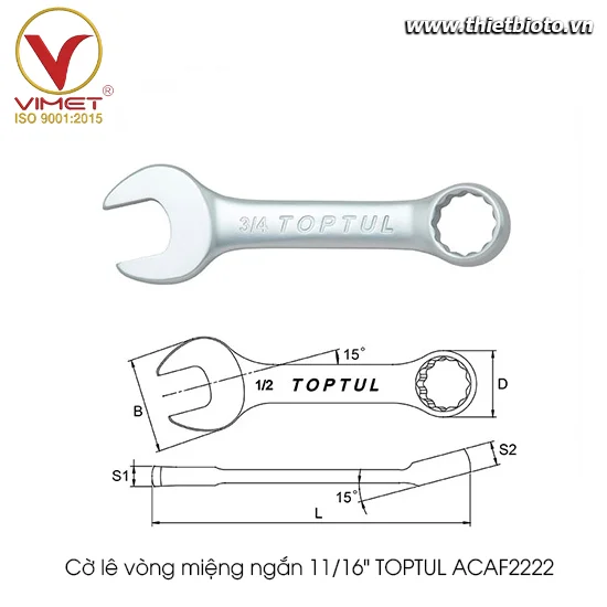 Cờ lê vòng miệng ngắn 11/16" TOPTUL ACAF2222