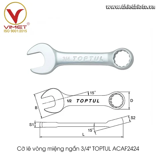 Cờ lê vòng miệng ngắn 3/4" TOPTUL ACAF2424