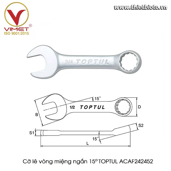 Cờ lê vòng miệng ngắn 15° TOPTUL ACAF242452