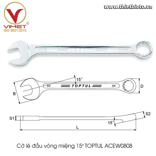 Cờ lê đầu vòng miệng TOPTUL ACEW0808