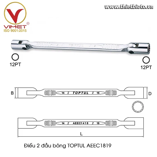 Điếu 2 đầu bông 18x19mm TOPTUL AEEC1819