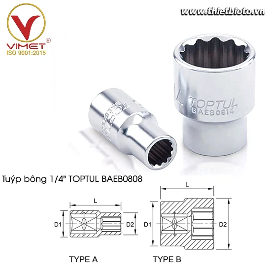 Tuýp bông 1/4" TOPTUL BAEB0808
