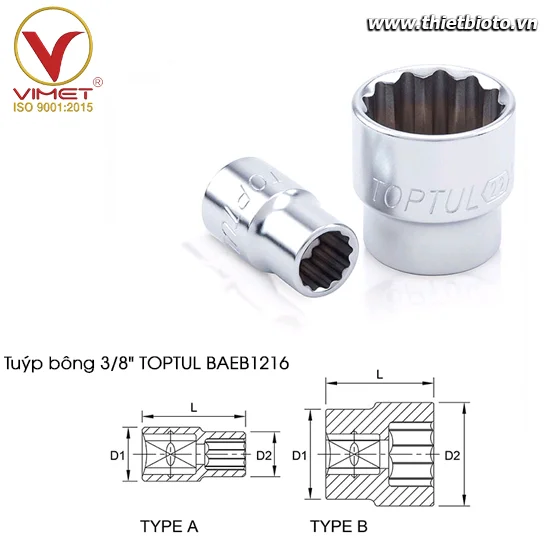 Tuýp bông 3/8" TOPTUL BAEB1216