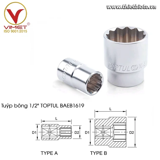 Tuýp bông 1/2" TOPTUL BAEB1619