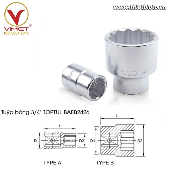 Tuýp bông 3/4" TOPTUL BAEB2426