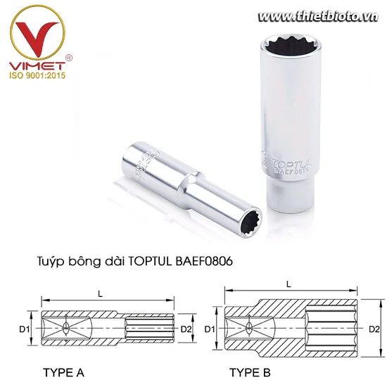 Tuýp bông dài 1/4" TOPTUL BAEF0806