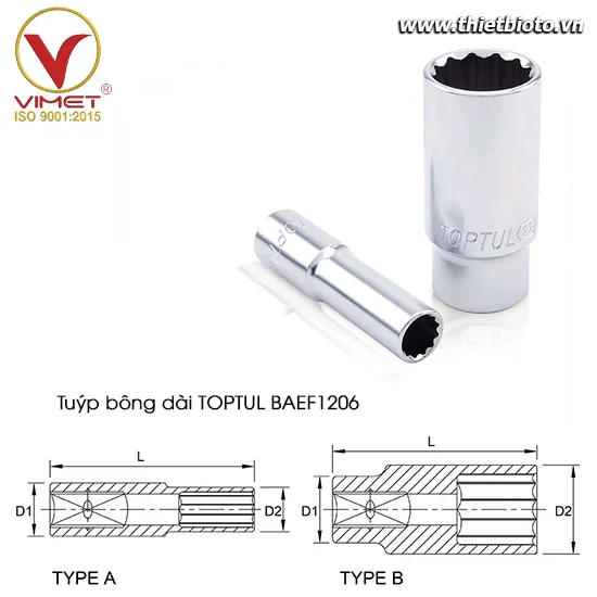 Tuýp bông dài 3/8" TOPTUL BAEF1206
