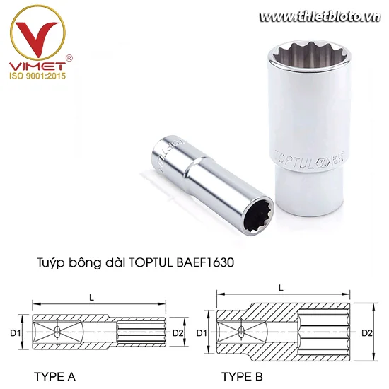Tuýp bông dài 1/2" TOPTUL BAEF1630