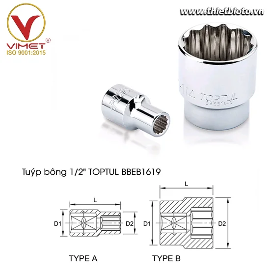 Tuýp bông 1/2" TOPTUL BBEB1619