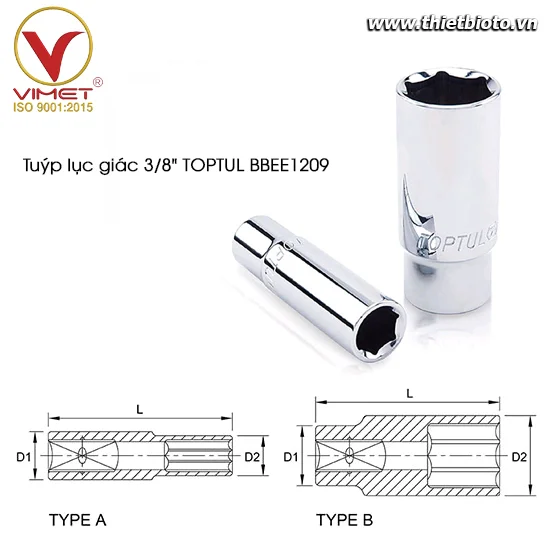 Tuýp lục giác dài 3/8" TOPTUL BBEE1209