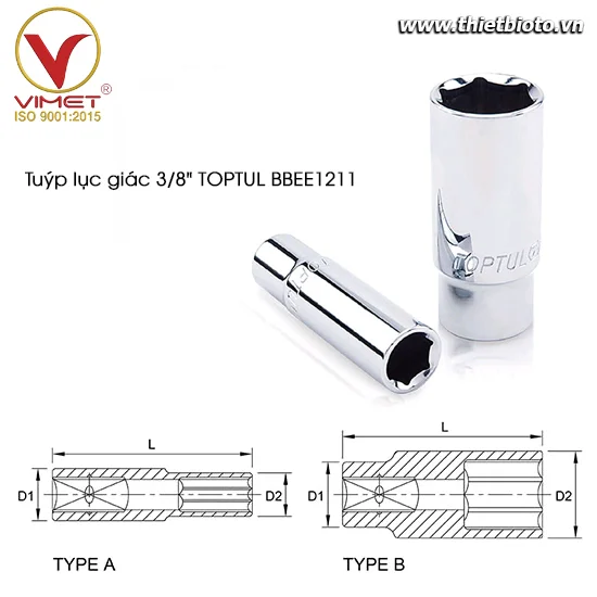 Tuýp lục giác dài 3/8" TOPTUL BBEE1211