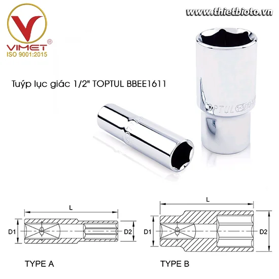 Tuýp lục giác dài 1/2" TOPTUL BBEE1611
