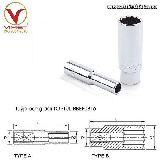 Tuýp bông dài 1/4" TOPTUL BBEF0816