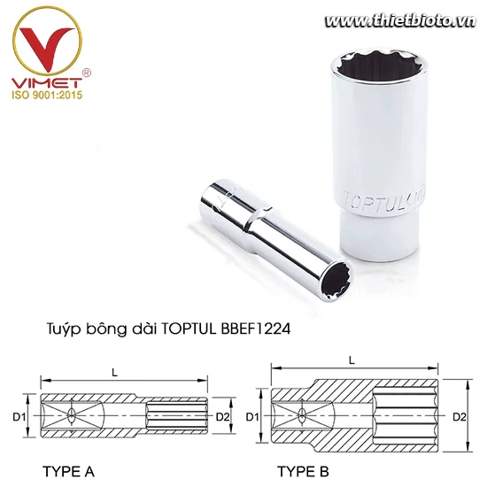 Tuýp bông dài 3/8" TOPTUL BBEF1224