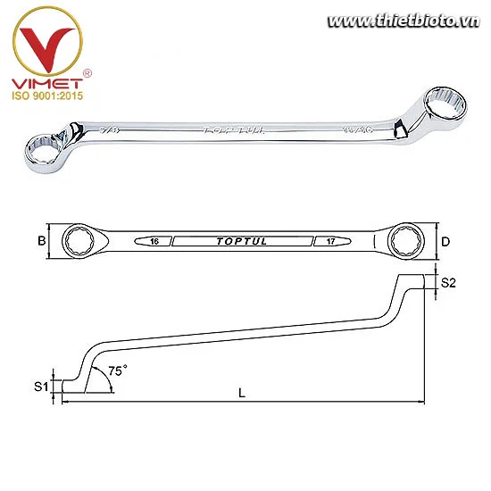 Cờ lê 2 đầu vòng 75° TOPTUL ACAI2428