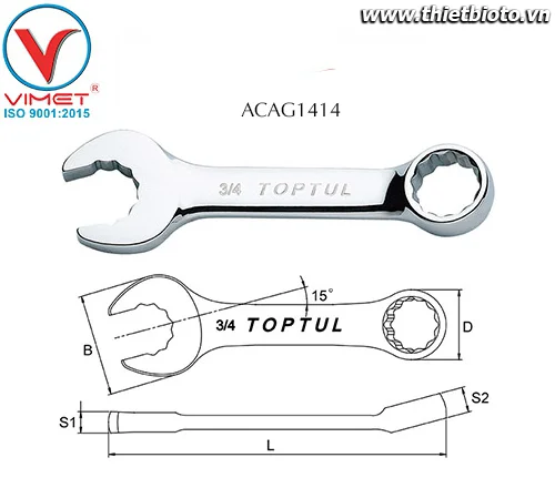 Cờ lê đầu vòng miệng 7/16 Toptul ACAG1414