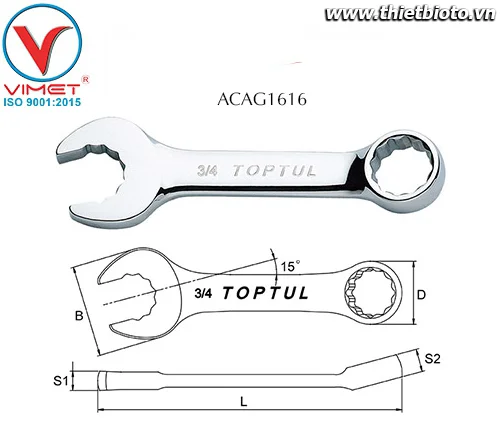 Cờ lê đầu vòng miệng 1/2 Toptul ACAG1616
