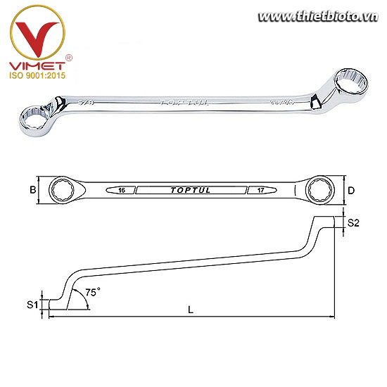 Cờ lê 2 đầu vòng 75° TOPTUL ACAI3236