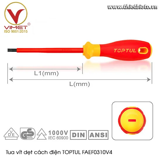 Tua vít dẹt cách điện TOPTUL FAEF0310V4