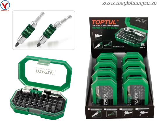 Bộ đầu nối lắt léo và mũi vít 1/4" 8 bộ Toptul GABW3101