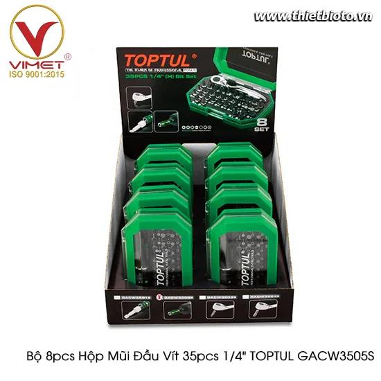 Bộ 8pcs hộp mũi đầu vít 35pcs 1/4" TOPTUL GACW3505S