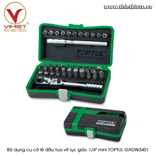 Bộ dụng cụ cờ lê đầu tua vít lục giác 1/4" mini TOPTUL GADW3401