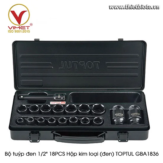 Bộ tuýp đen 1/2" 18PCS Hộp kim loại (đen) TOPTUL GBA1836