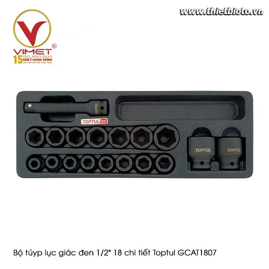 Bộ túyp lục giác đen 1/2" 18 chi tiết Toptul GCAT1807