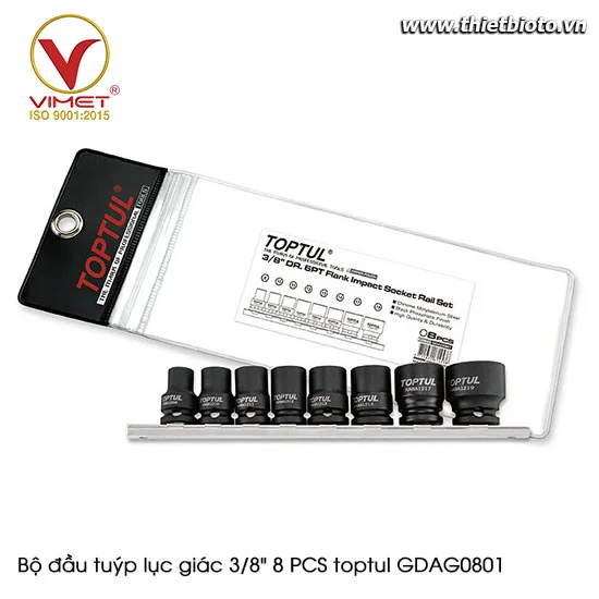 Bộ đầu tuýp lục giác 3/8" 8 PCS toptul GDAG0801