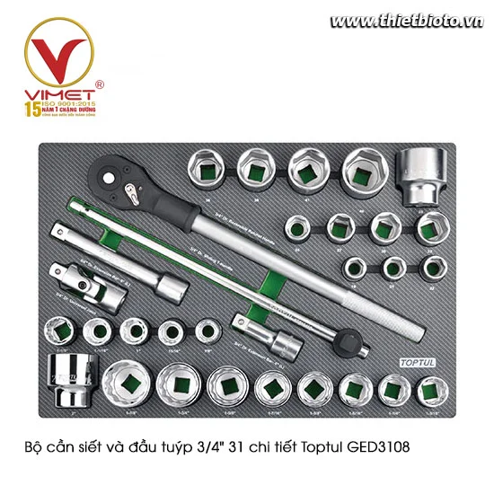 Bộ cần siết và đầu tuýp 3/4" 31 chi tiết Toptul GED3108