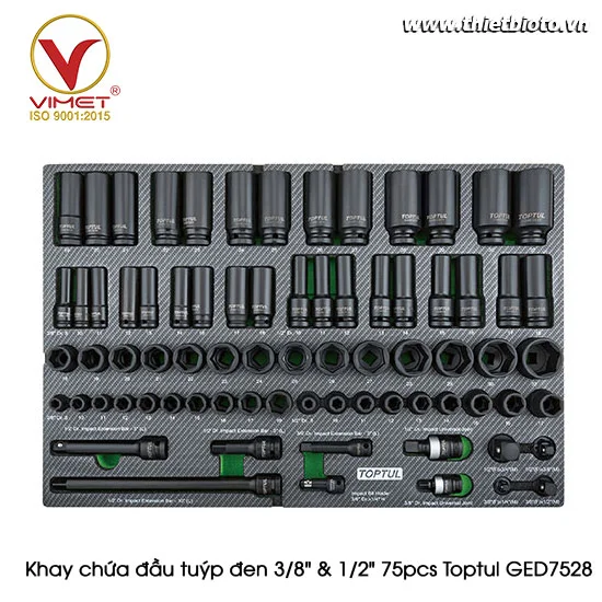 Khay chứa đầu tuýp đen 3/8" & 1/2" 75pcs Toptul GED7528