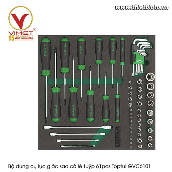 Bộ dụng cụ lục giác sao cờ lê tuýp 61pcs Toptul GVC6101