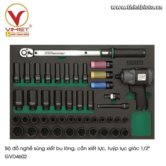 Bộ đồ nghề súng xiết bu lông, cần xiết lực, tuýp lục giác 1/2" GVD4602