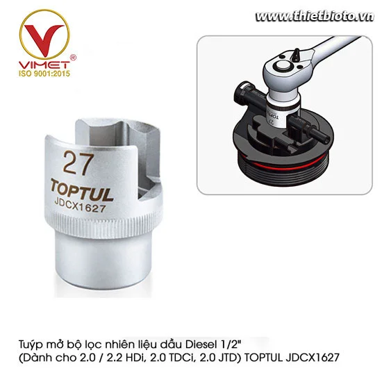 Tuýp mở bộ lọc nhiên liệu dầu Diesel 1/2" (Dành cho 2.0 / 2.2 HDi, 2.0 TDCi, 2.0 JTD) TOPTUL JDCX1627