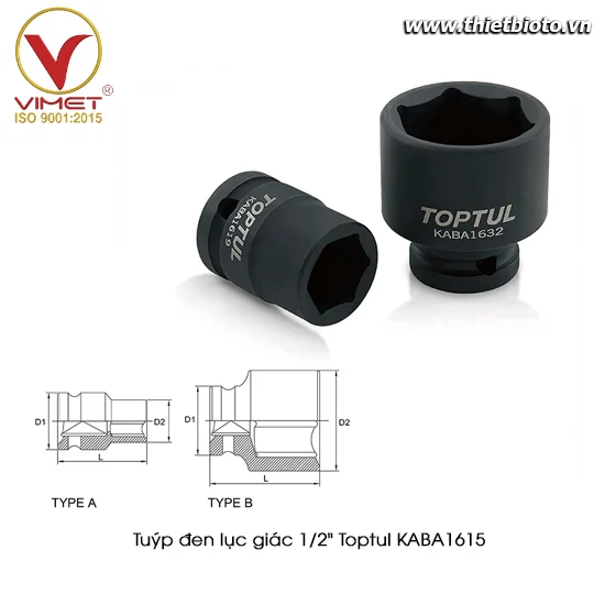 Tuýp đen lục giác 1/2" TOPTUL KABA1615