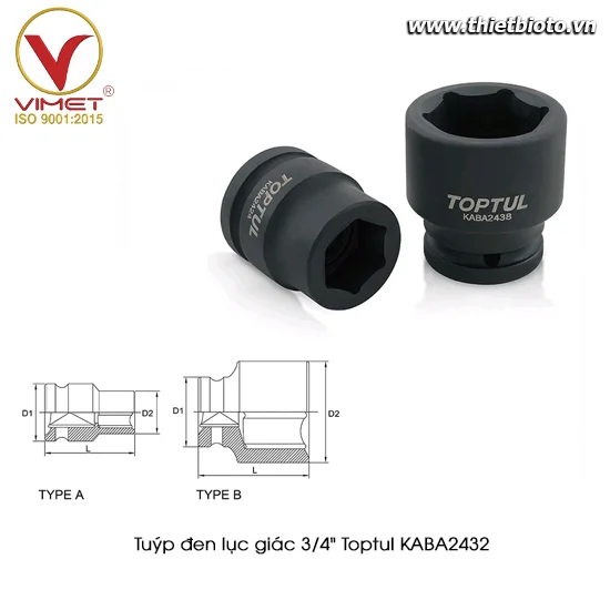 Tuýp đen lục giác 3/4" TOPTUL KABA2432