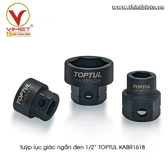 Đầu tuýp đen lục giác ngắn 1/2" 12.5mm sq. TOPTUL KABR1618